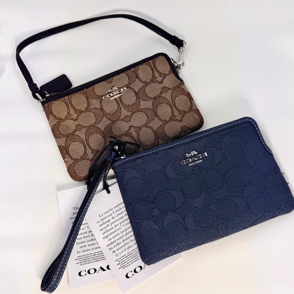 Coach Signature Brown and Blue Wristlet Duo New/Pre Owned